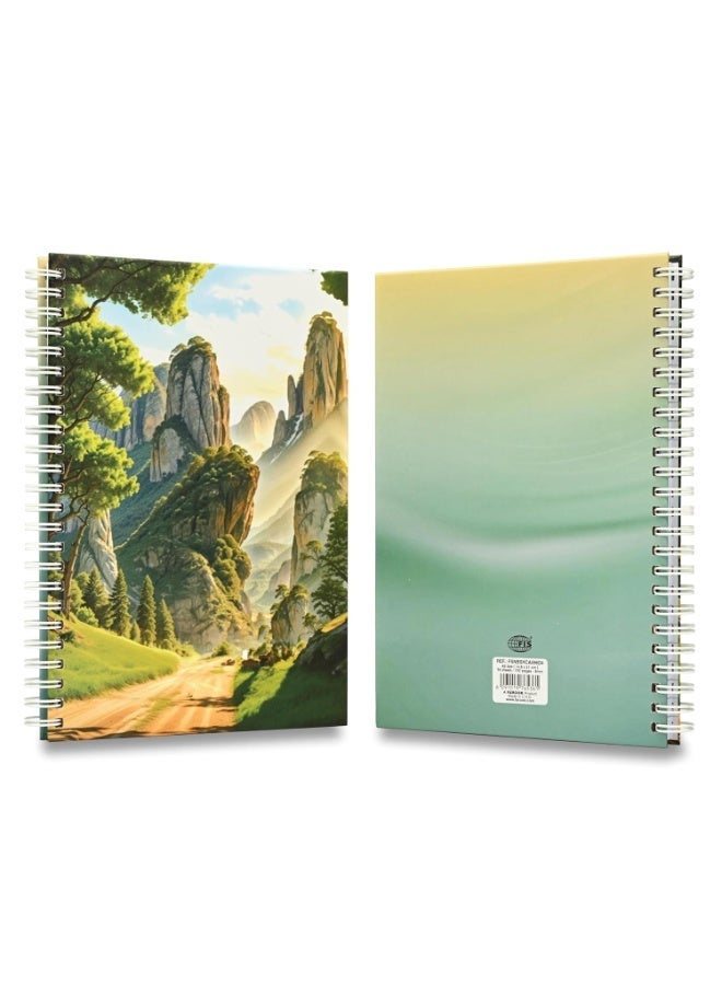FIS® Double Loop Spiral Hard Cover Notebook, A5 Size(148x210mm), 96 Sheets, Single Line Ruling, White Paper, Packet of 5 Pieces, Nature Cover Cover Design 4-FSNBSHCA596D4 - Image 2